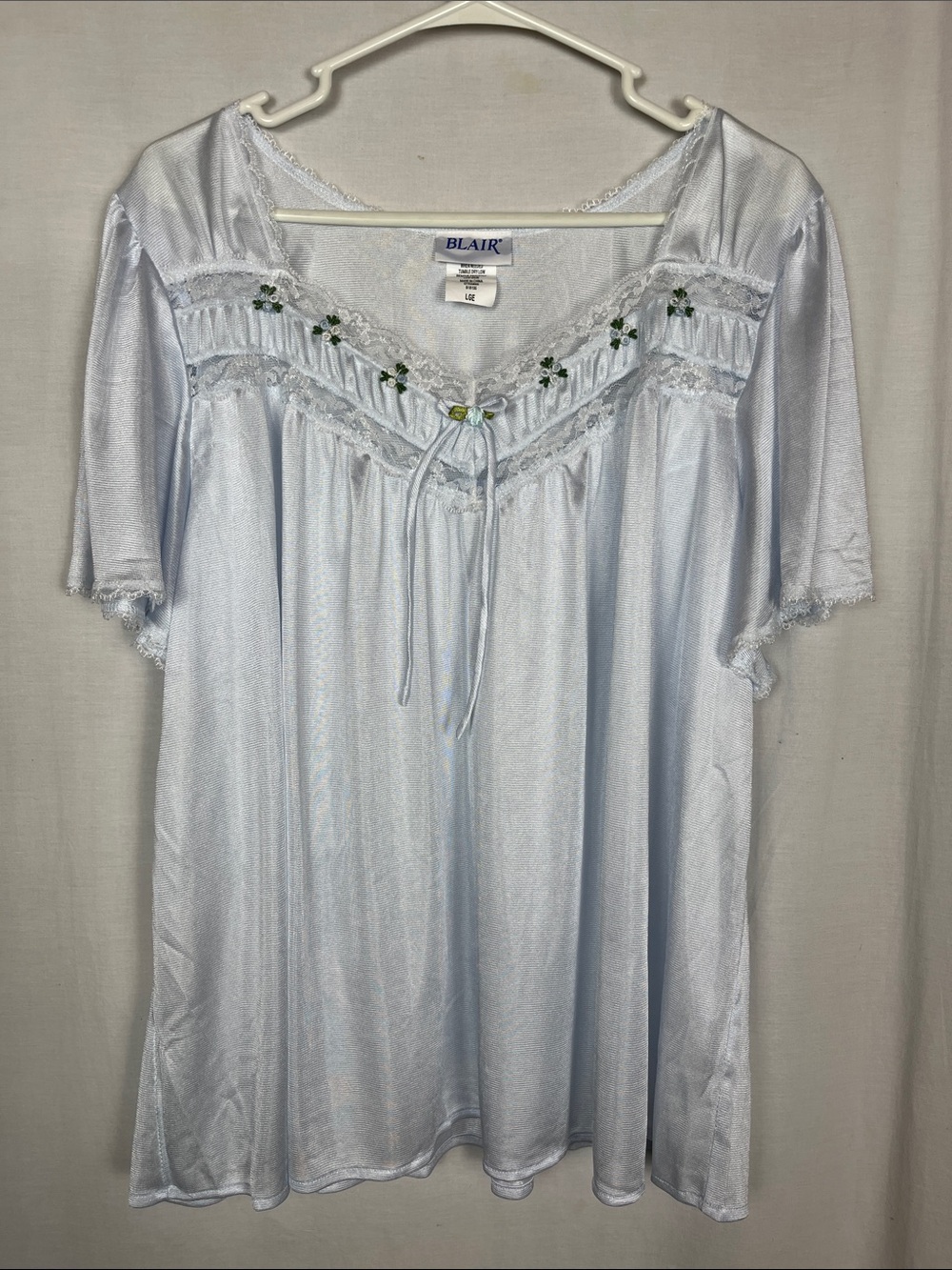 Vintage Blair Light Blue Night Shirt Pajamas with Flowers and Lace